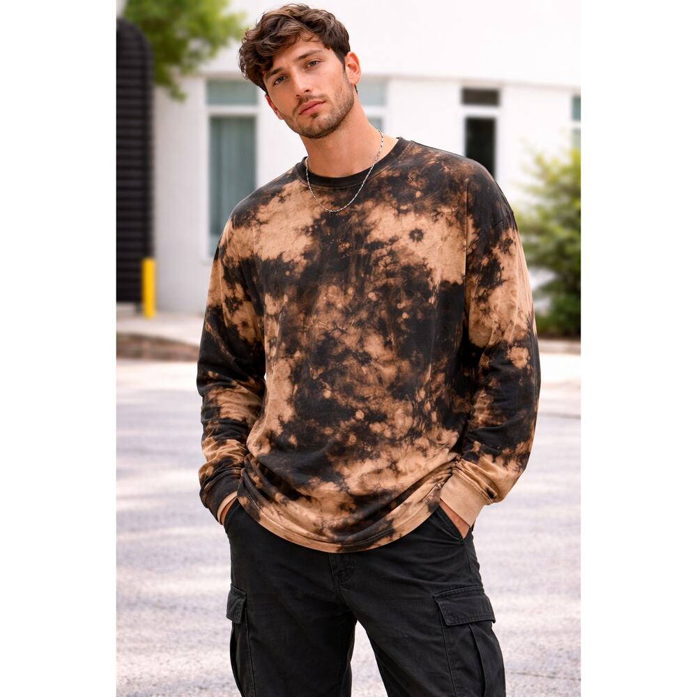 Carhartt Tie Dye Long Sleeve Shirt XL Brown Black Acid Wash Streetwear